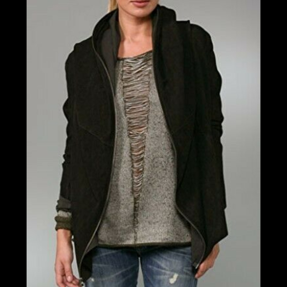 ELIZABETH AND JAMES Hooded Lamb Leather Suede Jacket In Black. NWOT S.